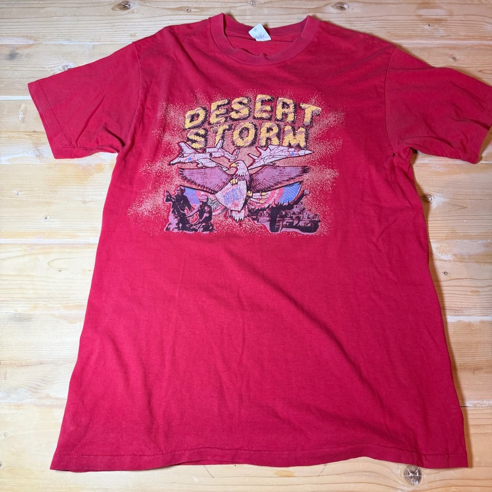 Vintage Desert Storm T-Shirt Mens Large Red Military‎ Graphic Single Stitch 90s